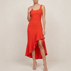 BARDOT REVOLVE Esther Frill High Low Flamenco Midi Dress in Paprika Red NWT